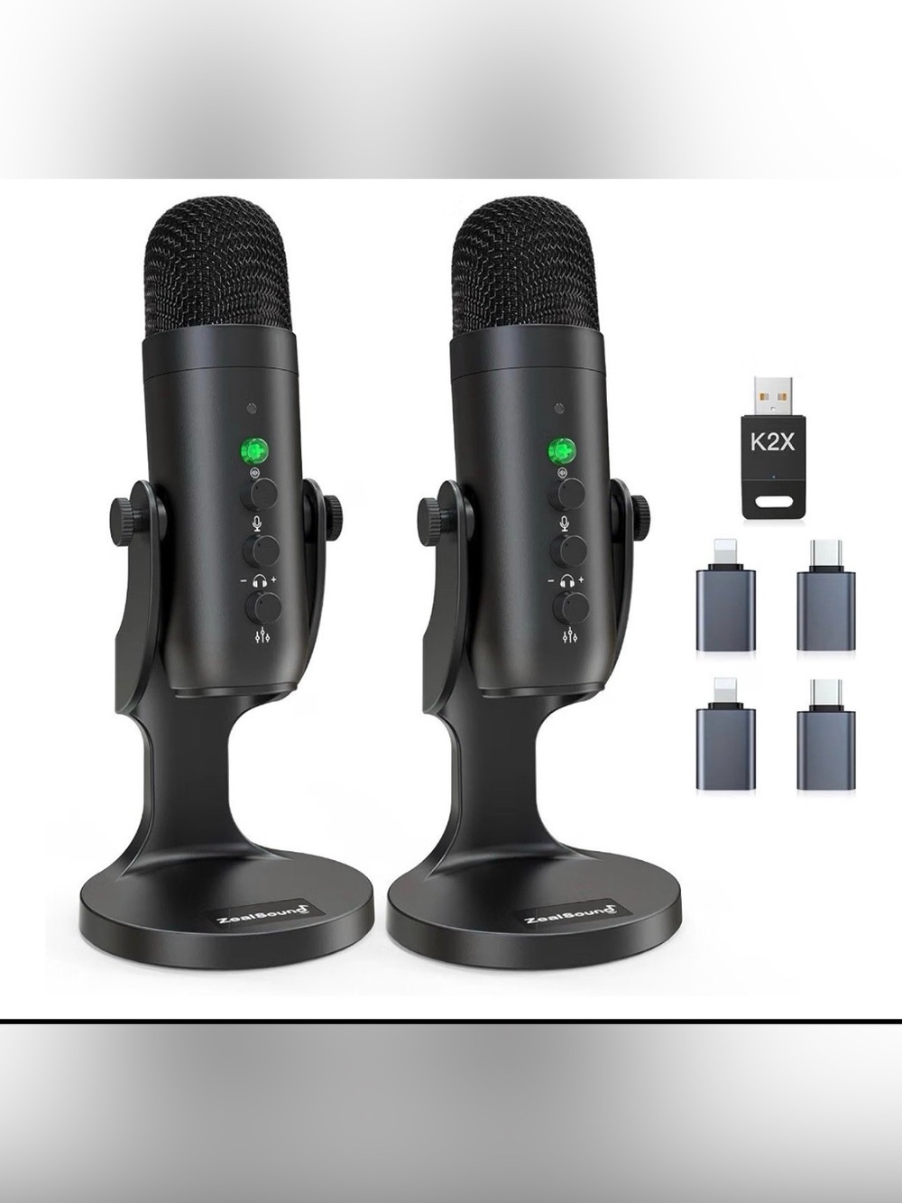 ZealSound Wireless Podcast Microphone for PC & iPhone, Dual Desktop Mics with No